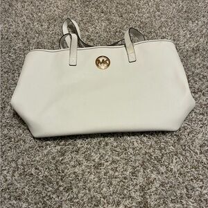 Michael Kors Cream Saffiano Leather Tote with Gold MK Emblem